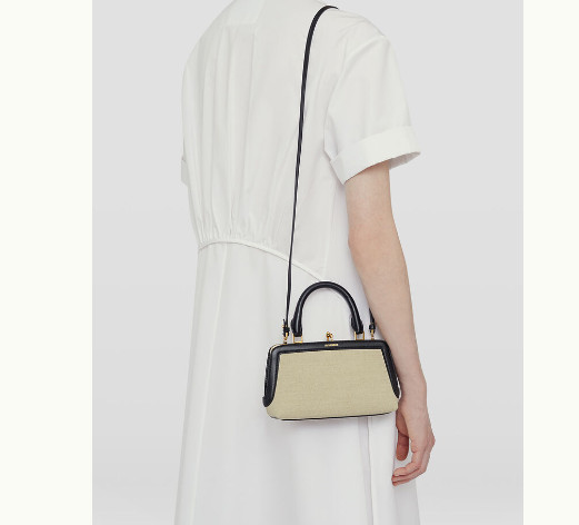 Leather mini handbag with metal frame and Jil Sander embossed logo detail