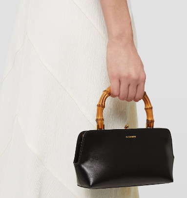 Leather mini bag with metal frame and embossed Jil Sander logo 