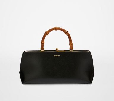Small leather handbag with metal frame and embossed Jil Sander logo
