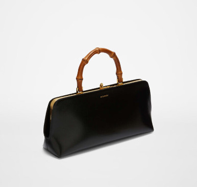 Small leather handbag with metal frame and embossed Jil Sander logo