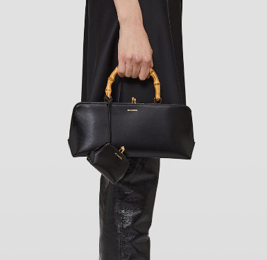 Small leather handbag with metal frame and embossed Jil Sander logo