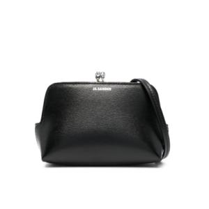 Leather mini handbag with metal frame and Jil Sander embossed logo detail