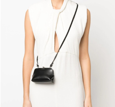 Leather mini handbag with metal frame and Jil Sander embossed logo detail