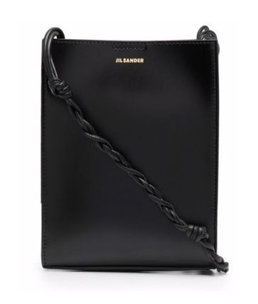 Small leather shoulder and crossbody bag with handmade knotted strap and embossed Jil Sander logo
