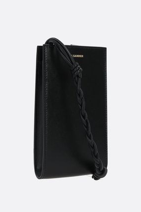 Handmade strap and Jill Sander logo embossed leather cellphone case black