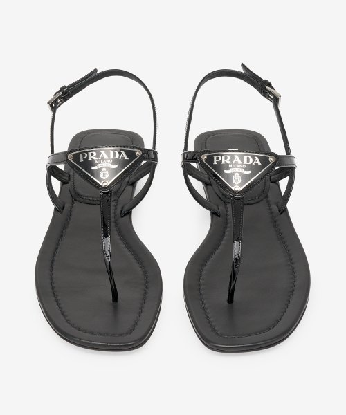 Women's Triangle Logo Flat Sandal - Black