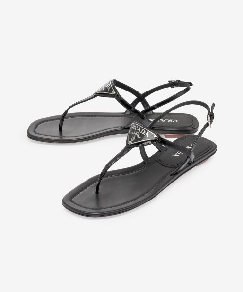 Women's Triangle Logo Flat Sandal - Black
