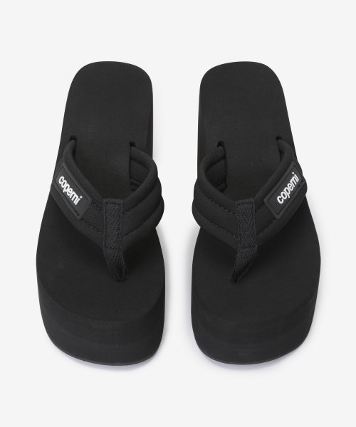 Women's Logo Patch Flip Flops Wedge Sandal Heels - Black