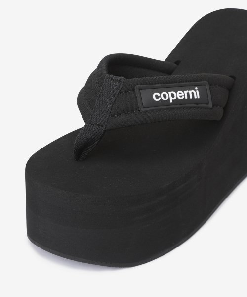 Women's Logo Patch Flip Flops Wedge Sandal Heels - Black