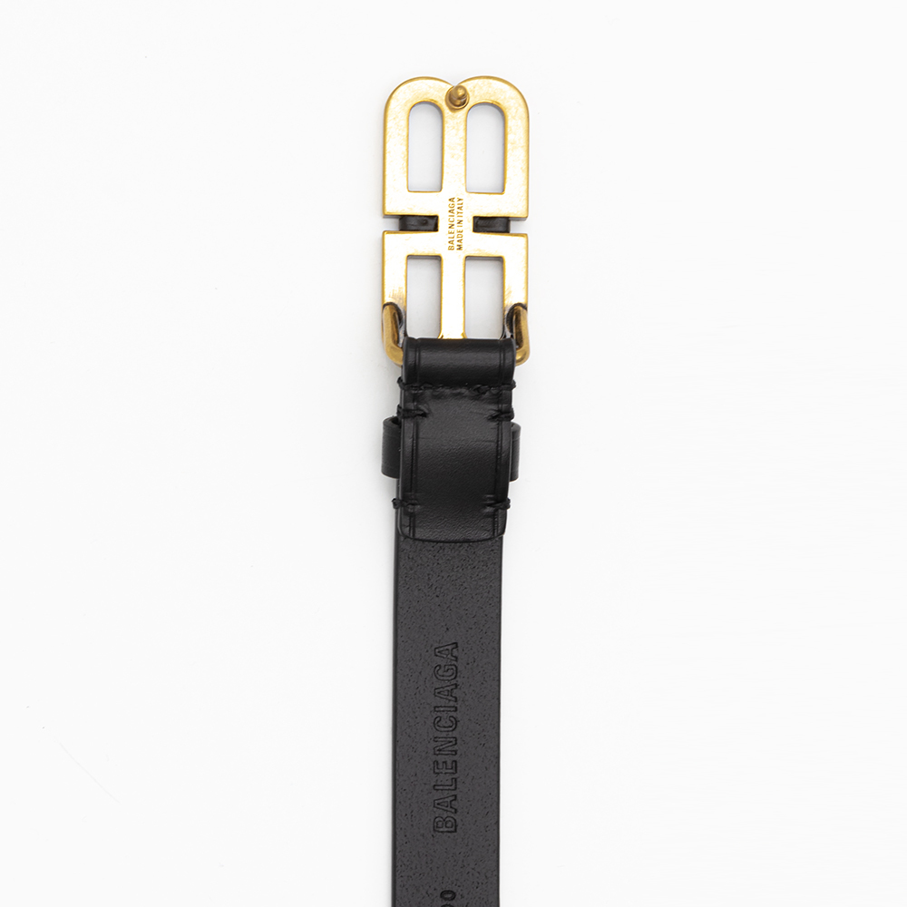 (W) Balenciaga BB Hourglass Thin Belt Black