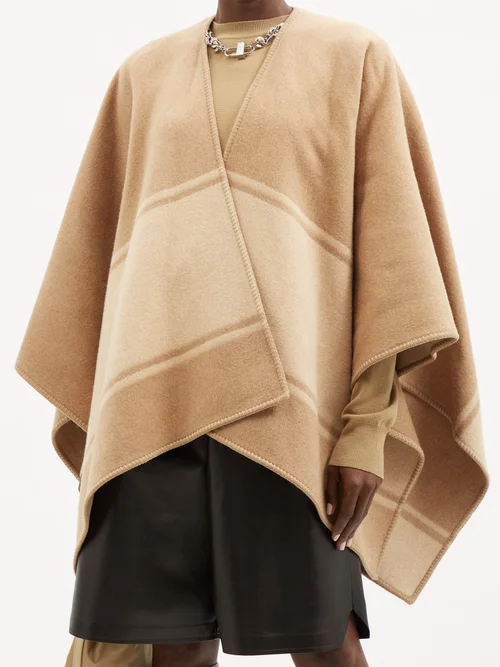 Fendi Roma logo wool cashmere poncho