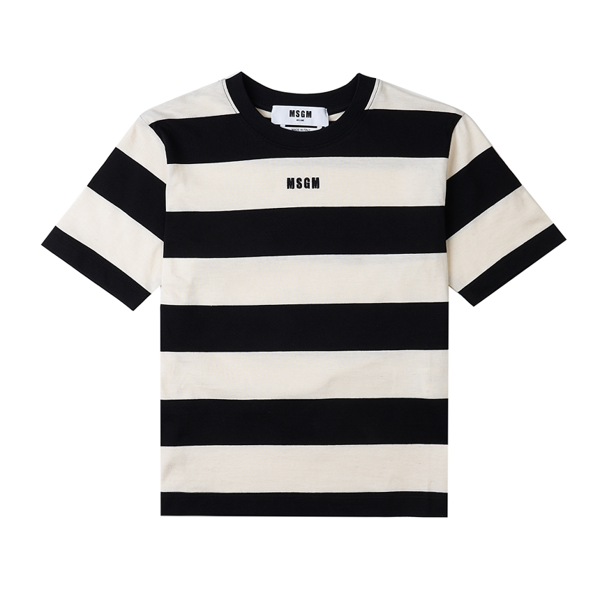 Women Stripe Logo Embroidery Short Sleeve T-shirt