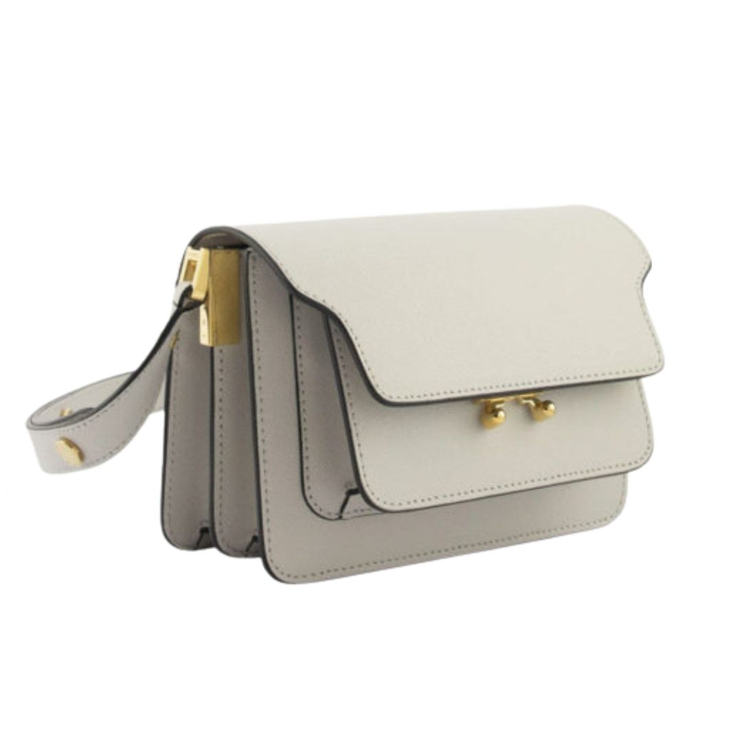 Women's Mini Saffiano Leather Trunk Shoulder Bag - Light Gray 
