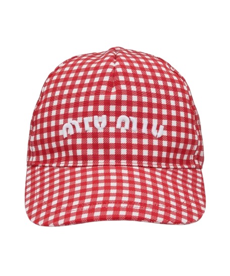 Logo embroidered gingham check ball cap