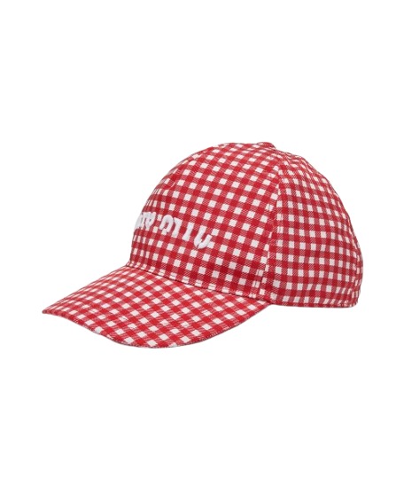 Logo embroidered gingham check ball cap