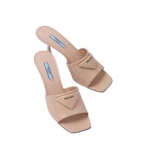 Brushed leather mid-heel slides