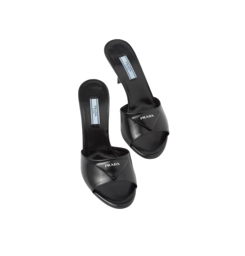 (W) Prada Brushed Leather Sandals Black
