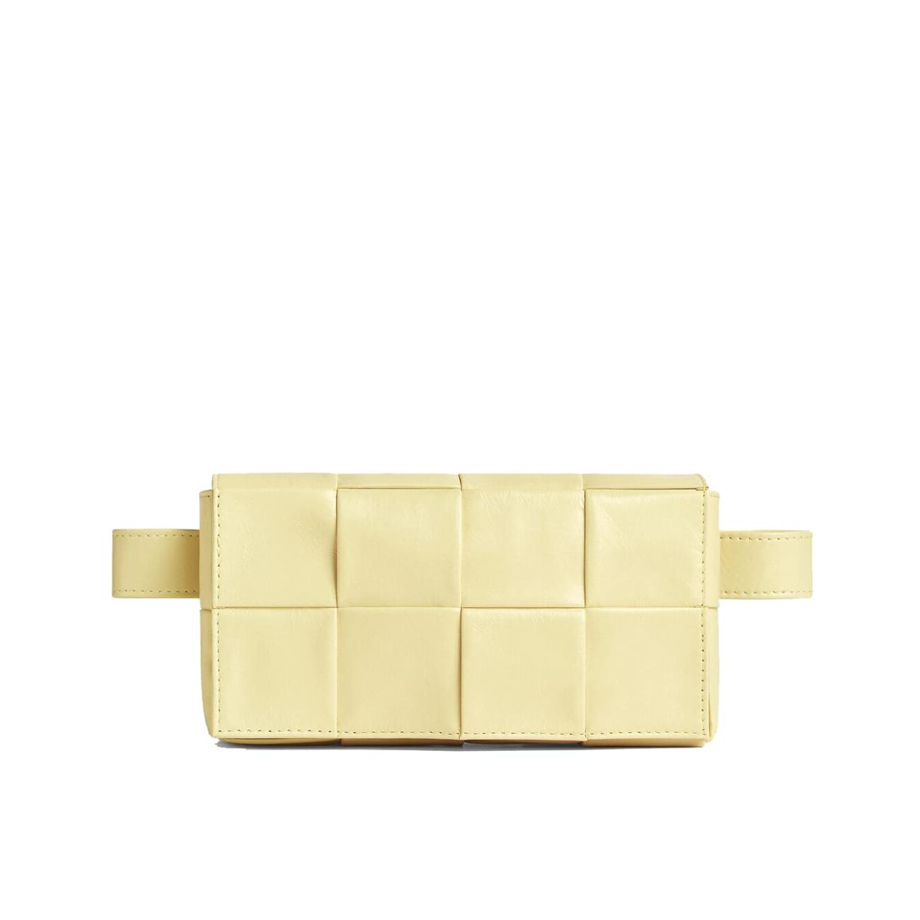 Mini belt bag in leather with intrecciato weave Ice cream