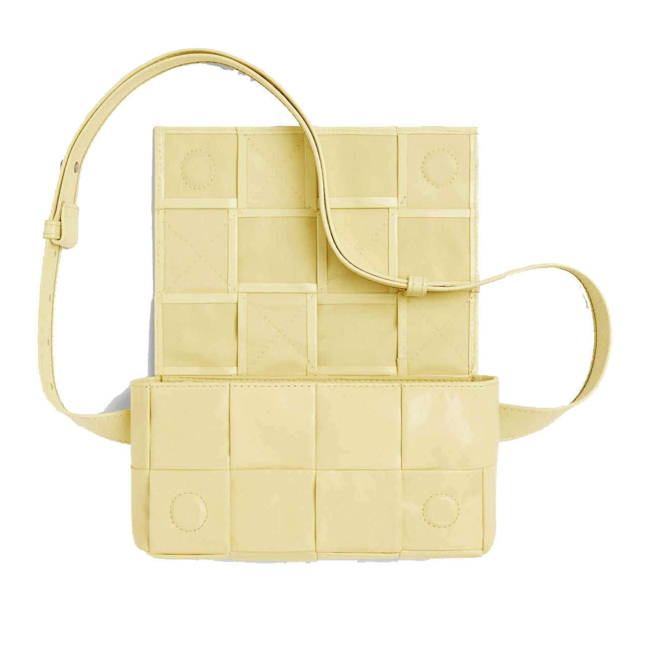 Mini belt bag in leather with intrecciato weave Ice cream