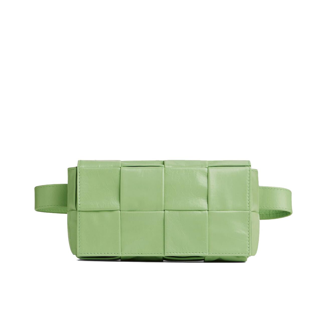 Mini belt bag in leather with intrecciato weave Pistachio