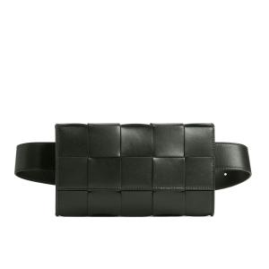 Clutch with leather belt in intrecchio weave Dark green