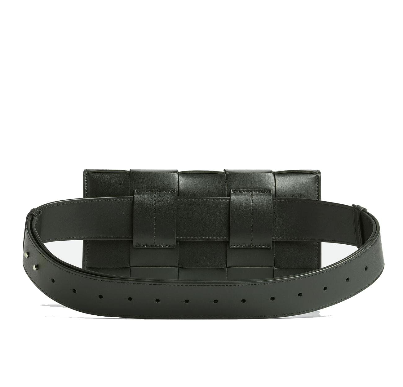 Clutch with leather belt in intrecchio weave Dark green