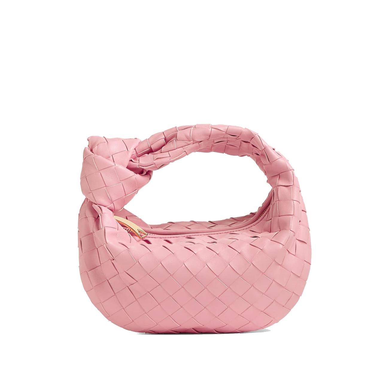 Crafted from sheepskin with intrecciato weave pink