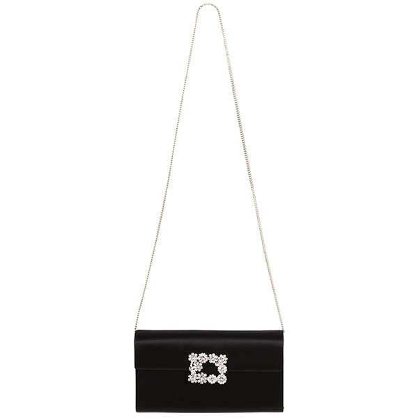 Black Flower Strass Buckle Clutch