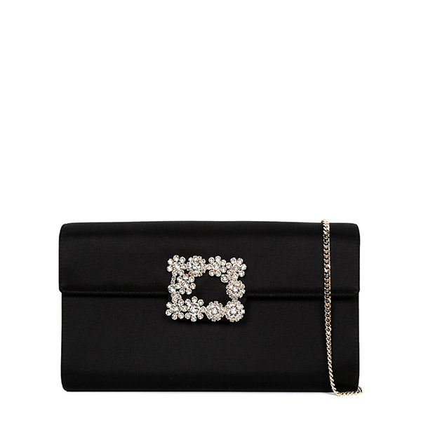 Black Flower Strass Buckle Clutch