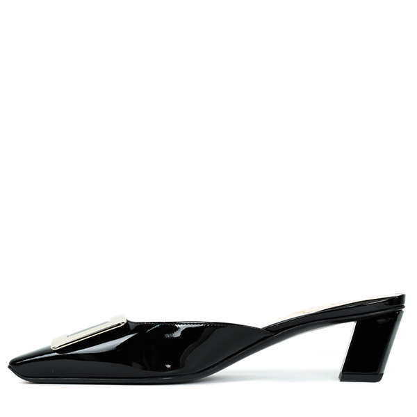 Black Bell Vivier Metal Buckle Mule