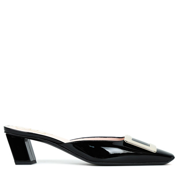 Black Bell Vivier Metal Buckle Mule