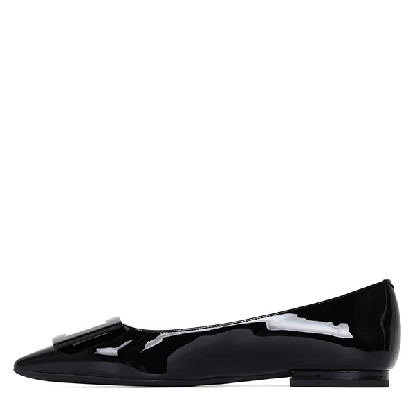 Black Gourmet Lacquer Buckle Ballerina Flat