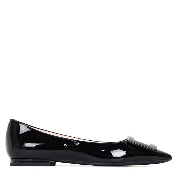 Black Gourmet Lacquer Buckle Ballerina Flat