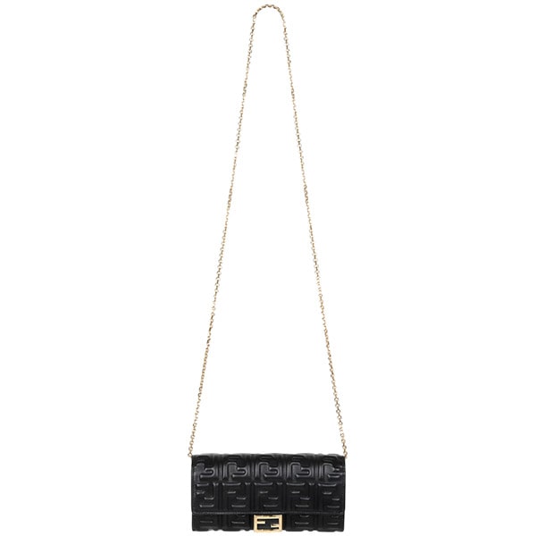 Black Chain Long Wallet Baguette Bag