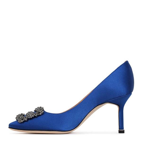 Blue Hangishi Satin Pumps Heels