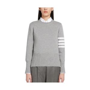 LIGHT GRAY MILANO STITCH FINE MERINO WOOL 4-BAR CREWNECK CARDIGAN