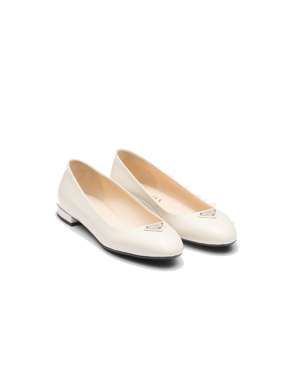 (W) Prada Patent Leather Ballerinas Ivory