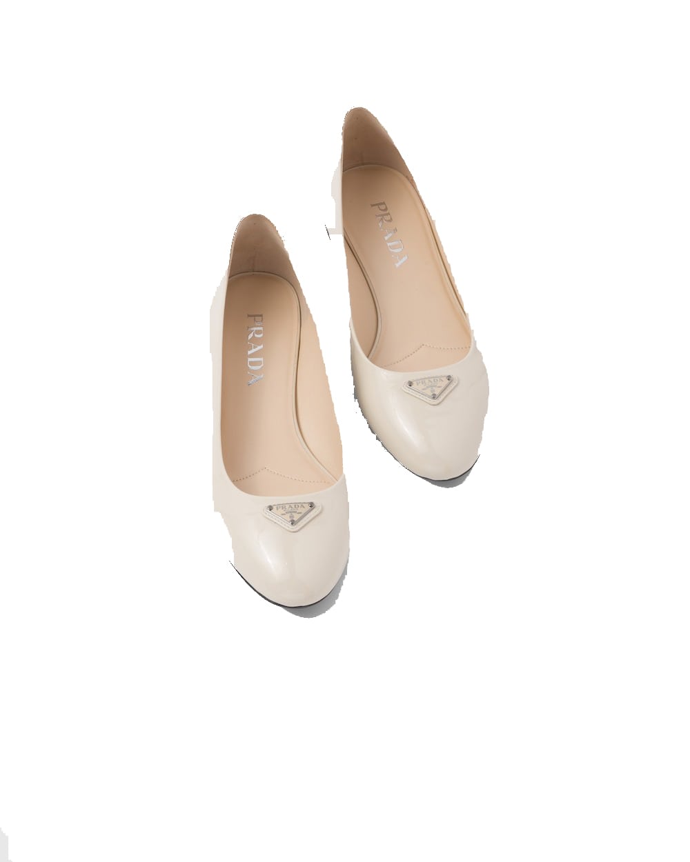 (W) Prada Patent Leather Ballerinas Ivory