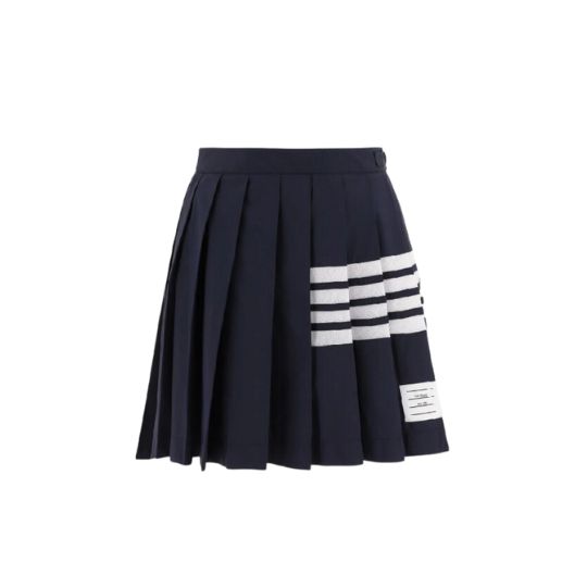 NAVY RIPSTOP MESH 4-BAR DROPPED BACK PLEATED MINI SKIRT