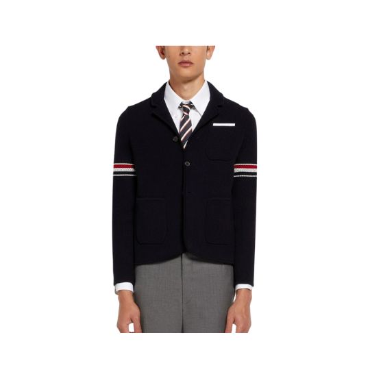 NAVY TEXTURED JACQUARD STRIPE ARMBAND JACKET