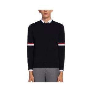 NAVY COTTON MILANO STITCH STRIPE ARMBAND CREWNECK PULLOVER