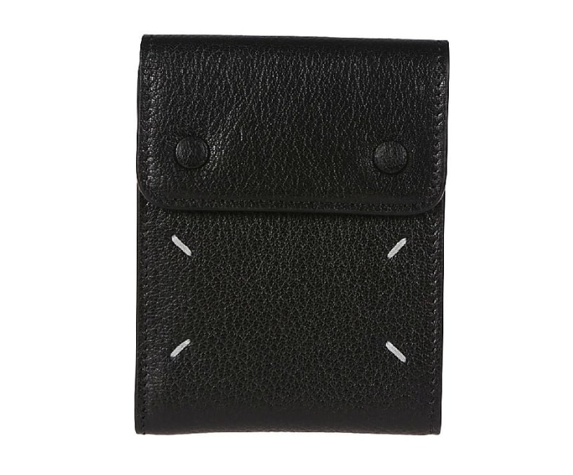 Stitched goatskin flap wallet