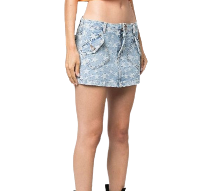 Star jacquard denim mini skirt