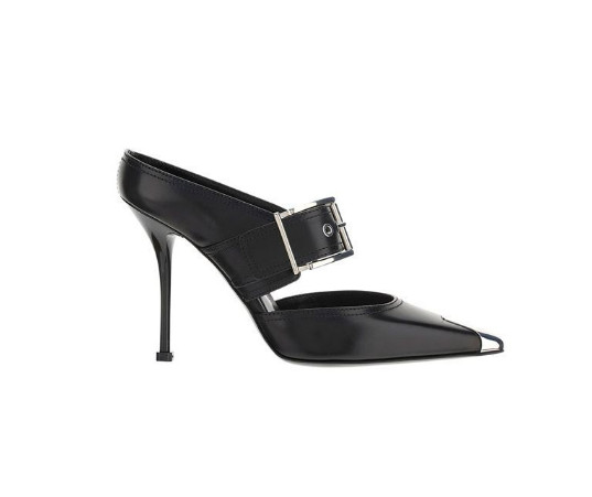 Metal toe buckle leather mulle heel