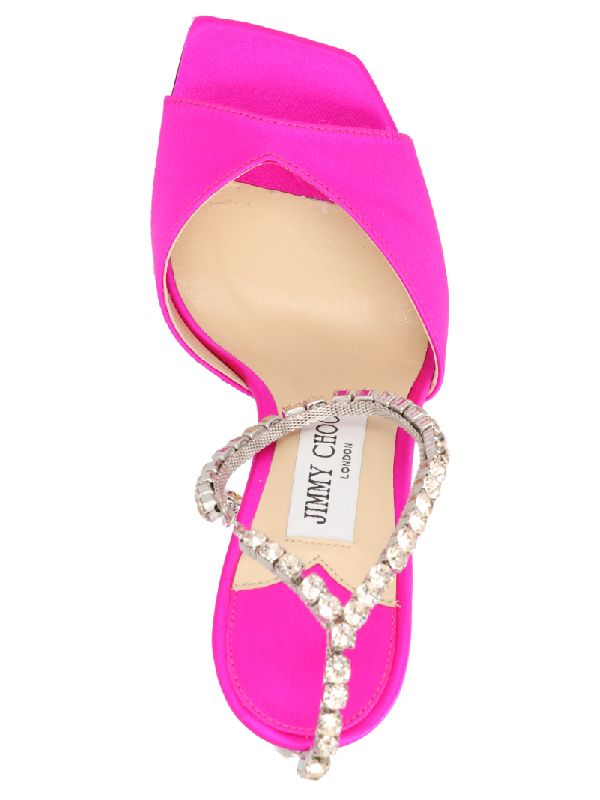 SAEDA 100 Satin Crystal Sandal Heels pink