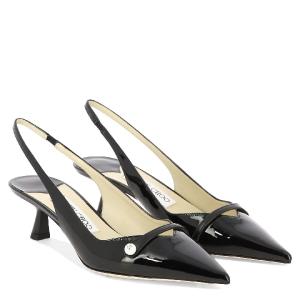 AMITA 45 patent leather slingback heels black