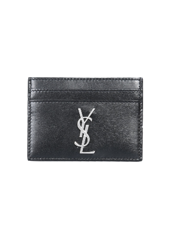 Metal Monogram Leather Card Holder