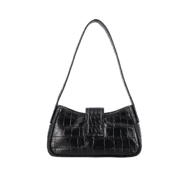 Logo Plaque Croc Emboss Shoulder Bag