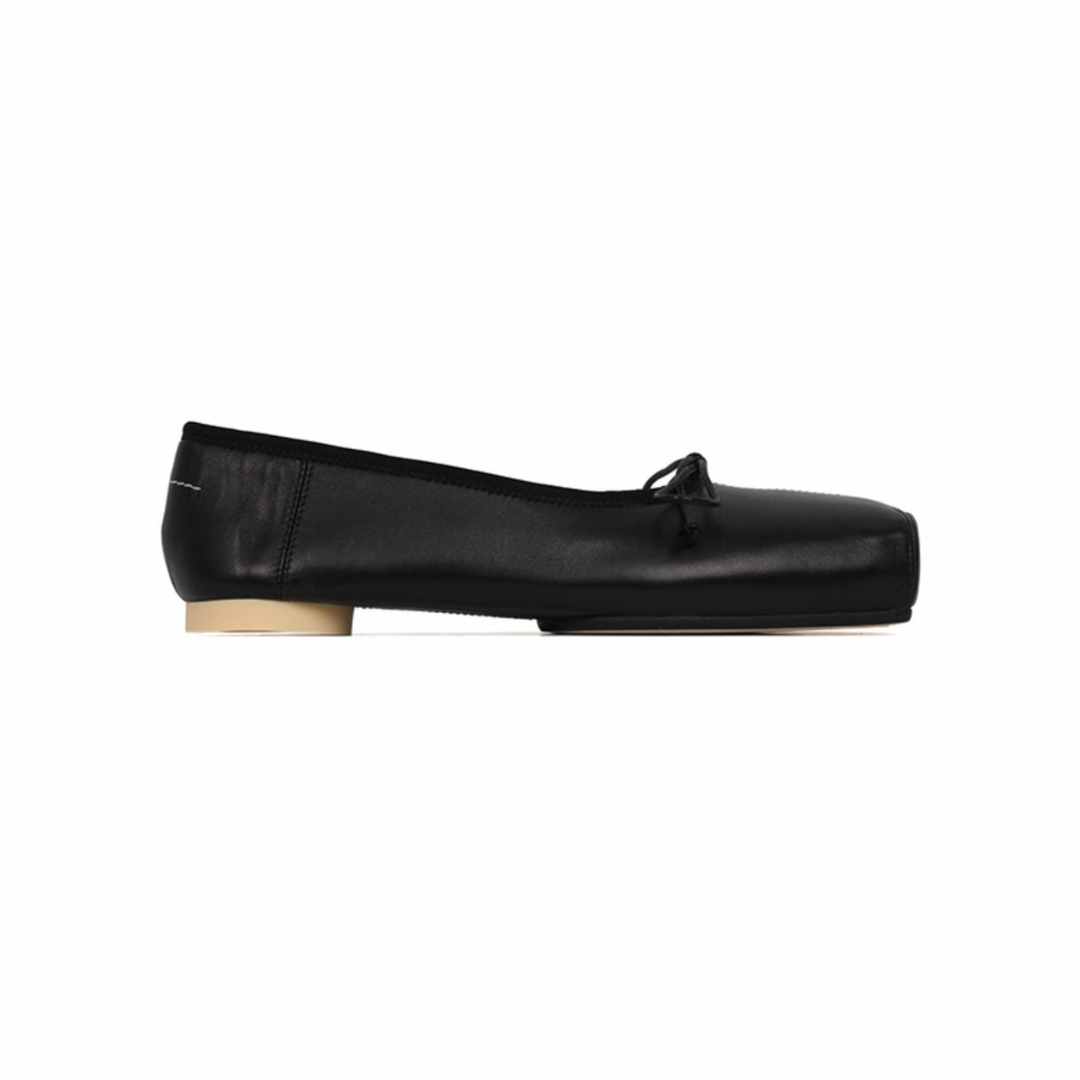 MM6 Women's Black Anatomic Leather Ballet Pumps (ballet flat shoes)