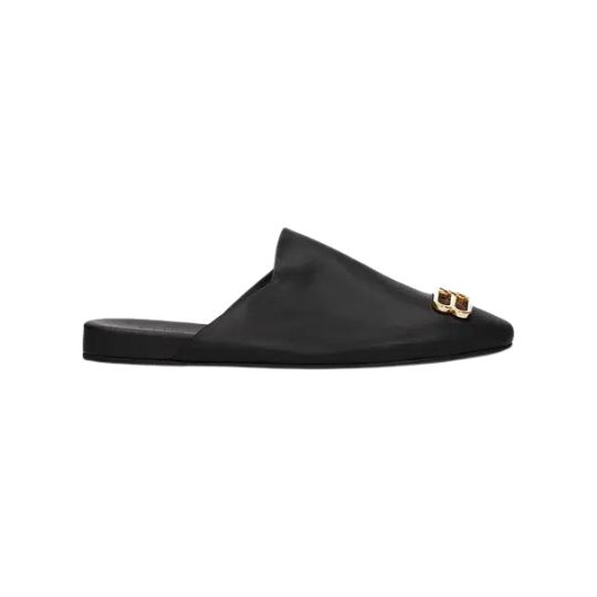 Balenciaga Leather Cosy BB Mule Black & Gold Lux